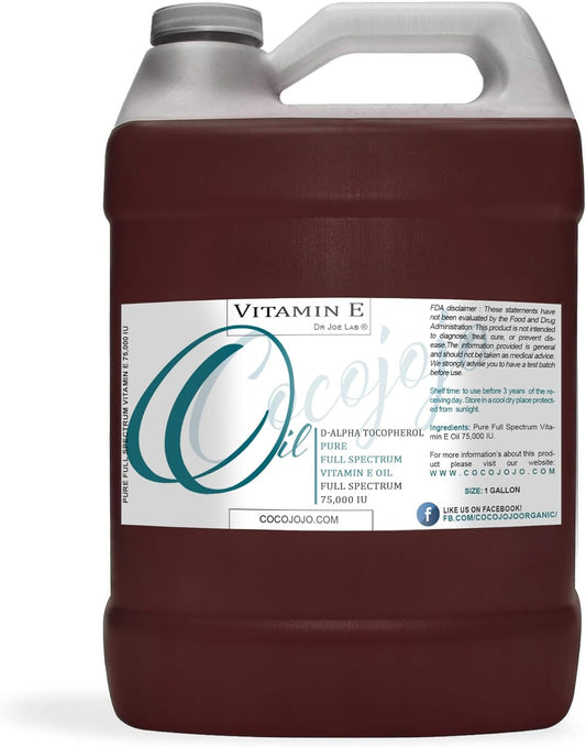 Vitamin E Oil - Pure & Undiluted, Full Spectrum, Alpha Tocopherol, 75,000 IU - 1 Gallon - for Skin, Hair, Nails, Body Care Hydrating Rejuvenating Skin Oil