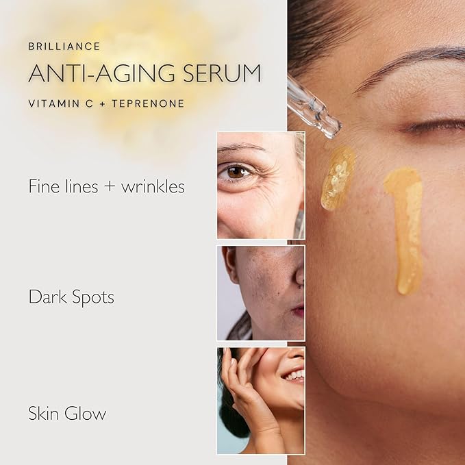 JustUs Skincare, Brilliance - Vitamin C Oil Serum for Face, reduce age spots, discoloration, and hyperpigmentation, Vitamin C with Teprenone, Borage + Tetrahexldecyl Ascorbate - 30ml / 1 oz