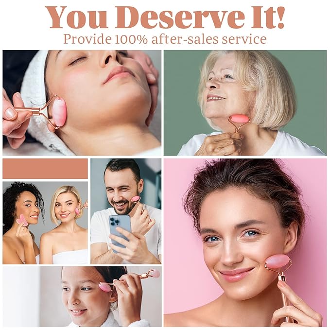 Jade Roller & GuaSha Set-Facial Beauty Roller Skin Care Tools, Rose Quartz Massager for Face, Eyes, Neck, Body to Relieve Wrinkles,Fine Line and Eyepuffiness