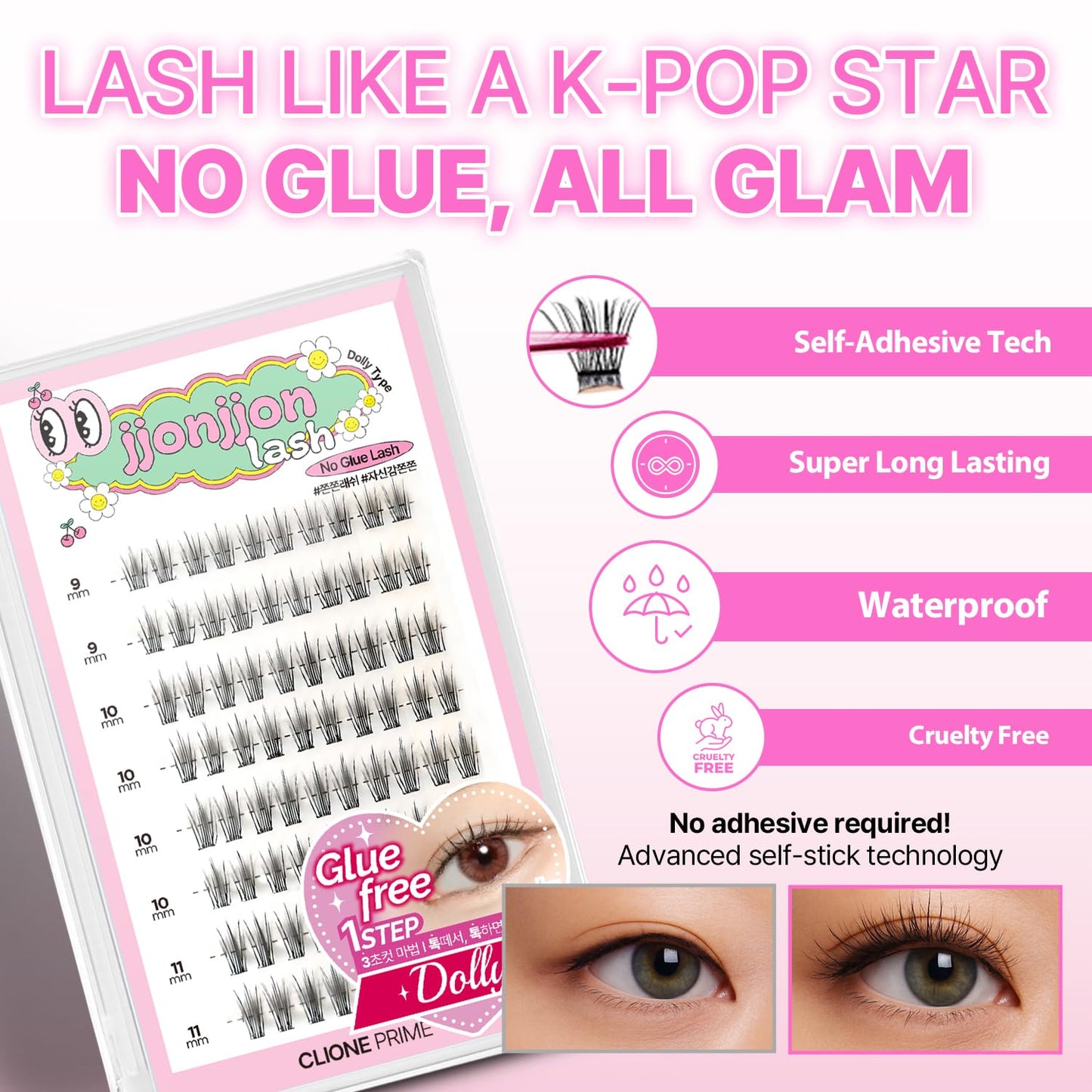 Korean Self Adhesive Lash Clusters Charm Look No Glue Press On Pre Bond Lash Clusters Fluffy Self Adhesive False Eyelashes No Glue Needed Reusable Wispy Eyelash Extensions