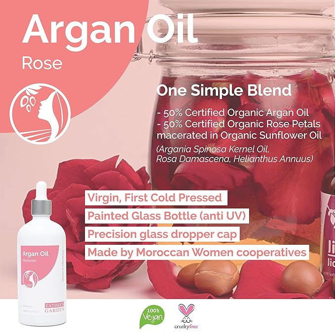 Fatima's Garden Rose Petal Argan Oil - Organic Anti-Aging Moisturizer, 50ml