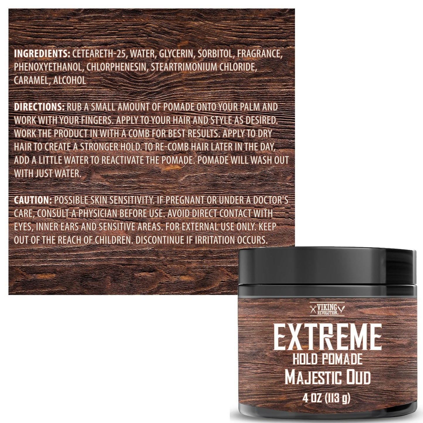 Viking Revolution Majestic Oud Hair Pomade for Men - Extreme Hold Hair Gel for Men Water Based - Mens Pomade Extra Firm Mens Hair Pomade Strong Hold - High Shine Mens Hair Cream (4oz)