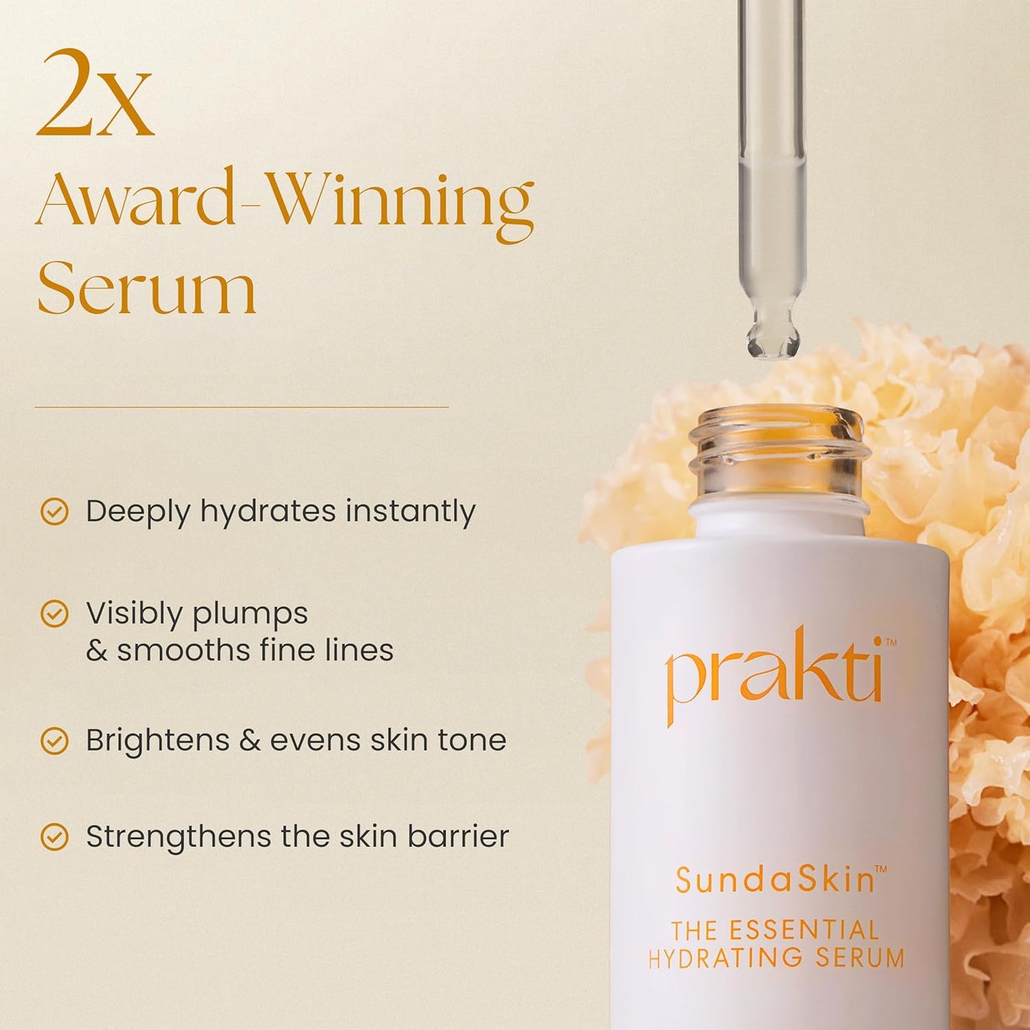 Prakti SundaSkin Essential Hydrating Serum, Firms, Smooths & Evens Skin Tone with Niacinamide & Hyaluronic Acid, 1 fl oz