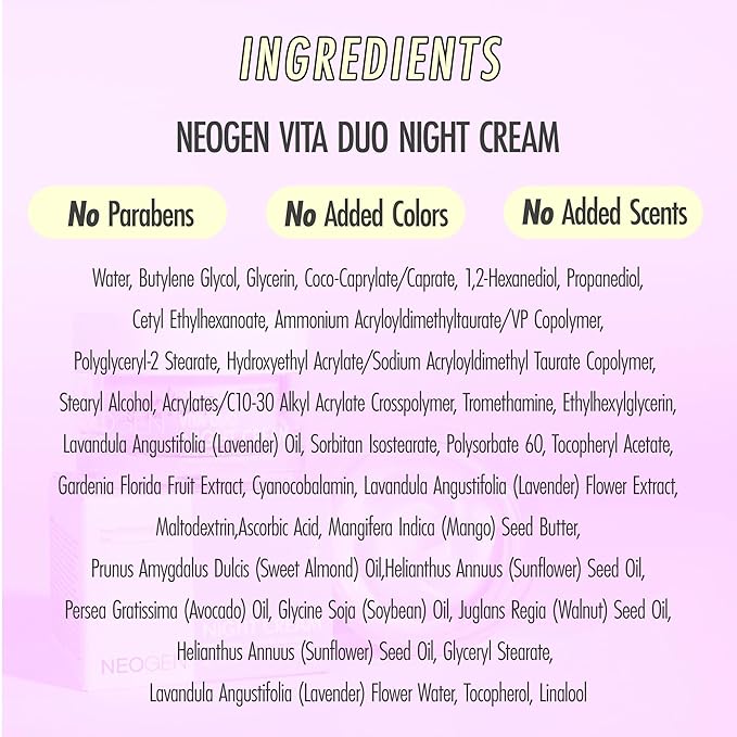 NEOGEN x JOAN KIM Vita Duo Night Cream (50 g / 1.76 Oz) – Hydrating & Cooling & Relaxing Night Cream with Vitamin E and Lavender – Korean Skin Care