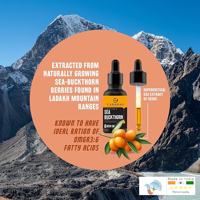 CARAWAY Sea Buckthorn Seed Oil – 1 Fl Oz | Sea Buckthorn Oil for Face | Super Critical Extract of Himalayan Sea Buckthorn Seeds