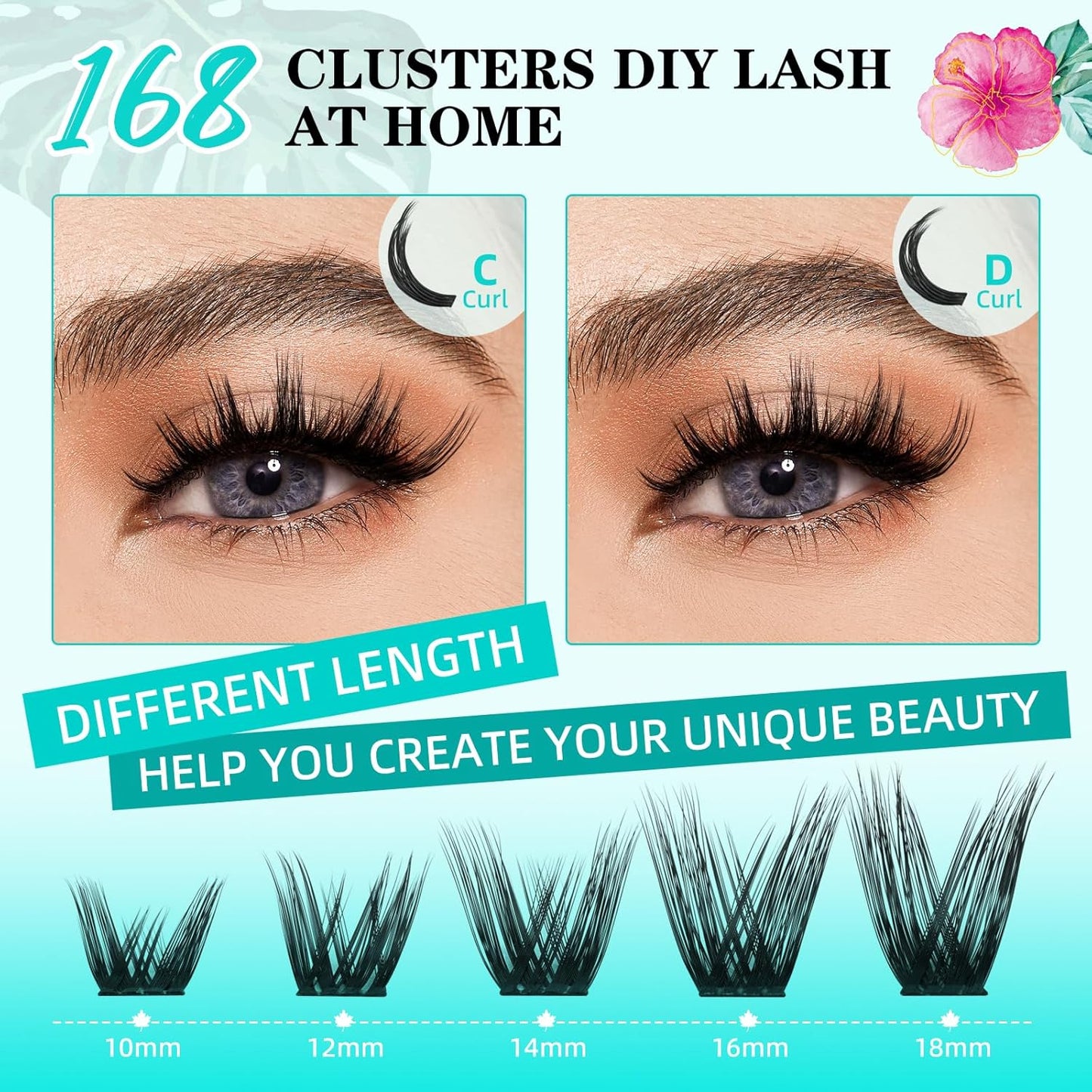 Lash Clusters Wet Look 168Pcs Eyelash Cluster Ultra-Thin Lash Band Eyelashes Extensions Spiky Anime Wide Span Lashes(Mallow,C-Mix10-18mm)
