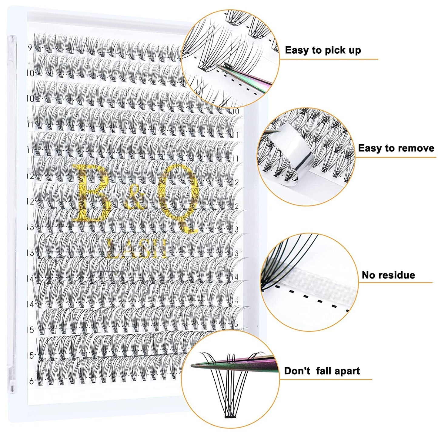 B&Qaugen Lash Clusters 10D-C-9-16MIX LASH Individual Lashes 280 Clusters False Eyelash 10D 20D Lash Clusters Extensions Individual Lashes Cluster DIY Eyelash Extensions (10D-C-9-16MIX)