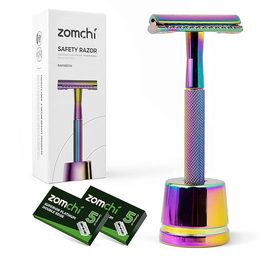 Safety Razor for Women,Safety Razor with 5 Blades,Women Razor with a Delicate Box,Free of Plastic (Stand Style Rainbow Razor)