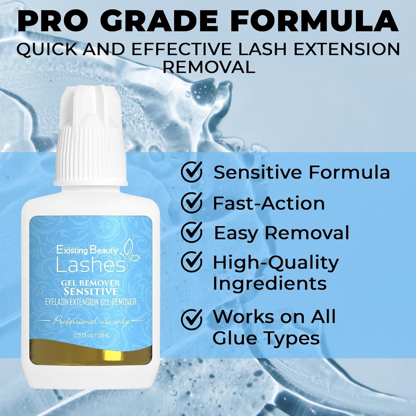 2 Pack Sensitive Lash Remover for Lash Extensions - Clear Eyelash Extension Remover Gel - Fast-Acting Lash Extension Remover, Efficient Lash Glue Remover 15 ml ea - Existing Beauty Lashes