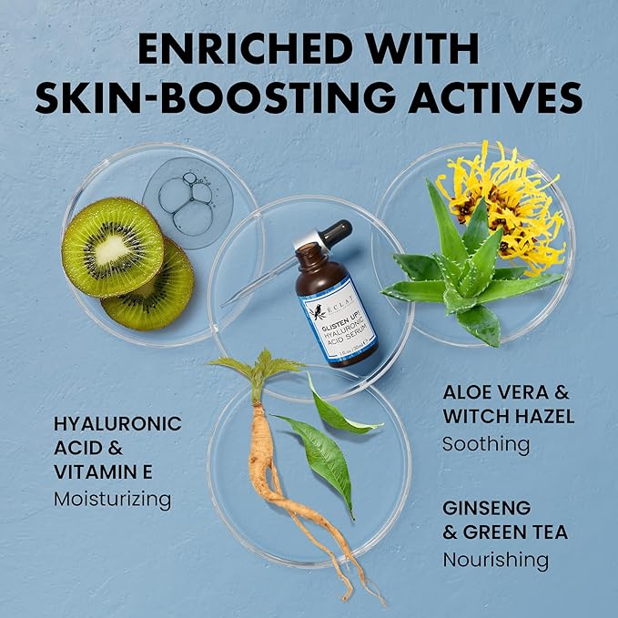 Eclat Skincare Hydrating Hyaluronic Acid Serum for Face – 2.5% Hyaluronic Acid + 3% B5, Green Tea & Jojoba Oil - Moisturizing & Plumping Formula for Radiant & Smoother Skin 1 Fl Oz