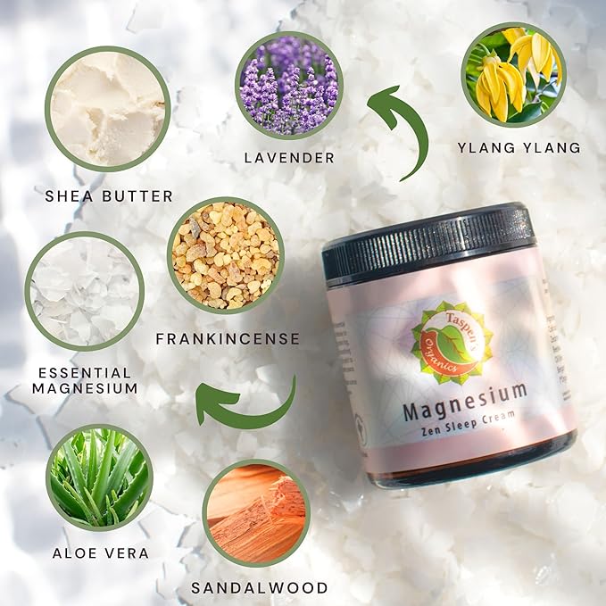 Taspen's Organics Magnesium Zen Sleep Cream with Organic Ingredients - Natural Sleep & Relaxation Formula - Moisturizing Formula- Cruelty-Free (1.7 oz)