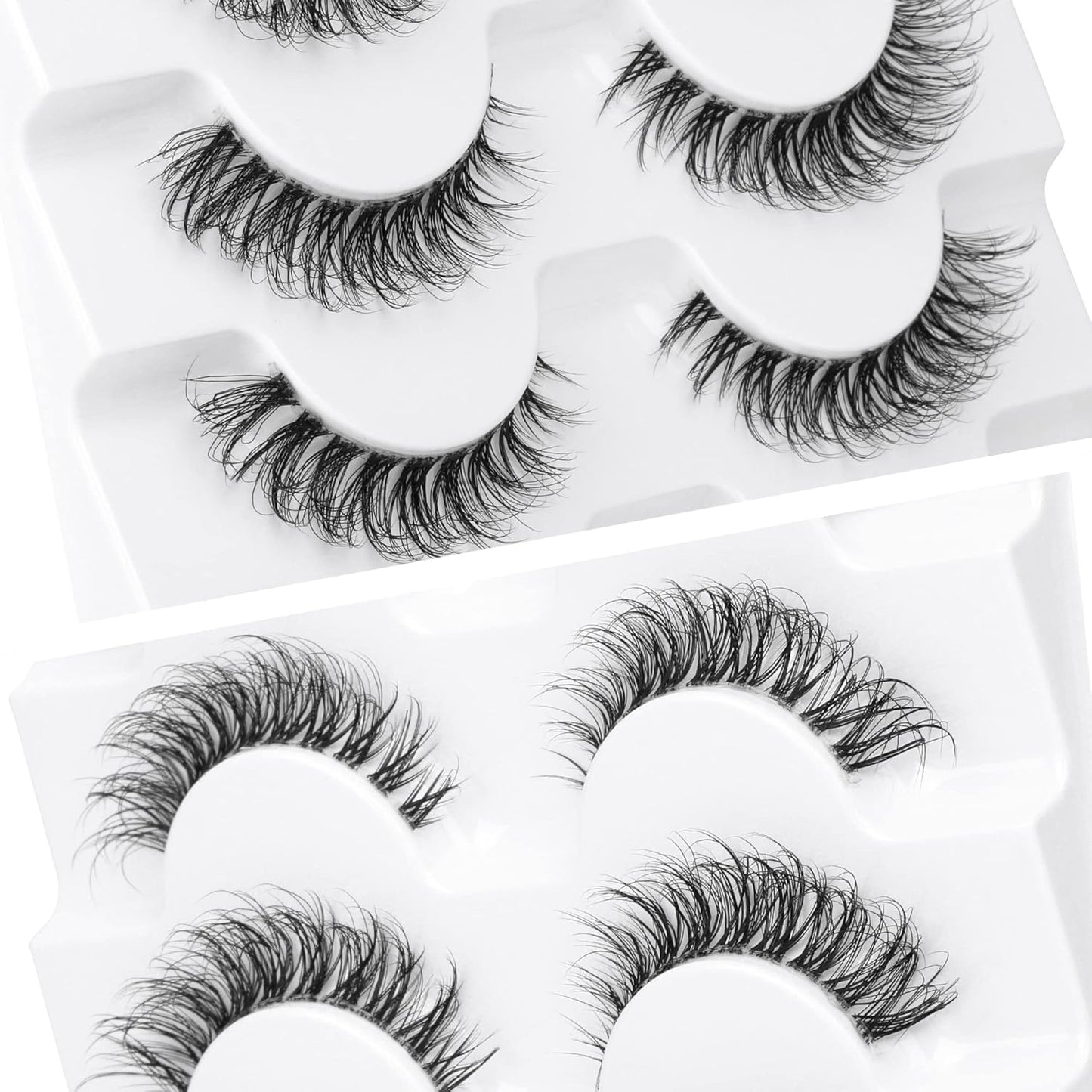 JIMIRE Demi-wispies Faux Mink Eyelashes with Clear Band Russian Strip Lashes Fluffy Natural Look Wispy Light 13MM Short False Eyelashes Invisible Small 3D Fake Lashs Pack 7 Pairs