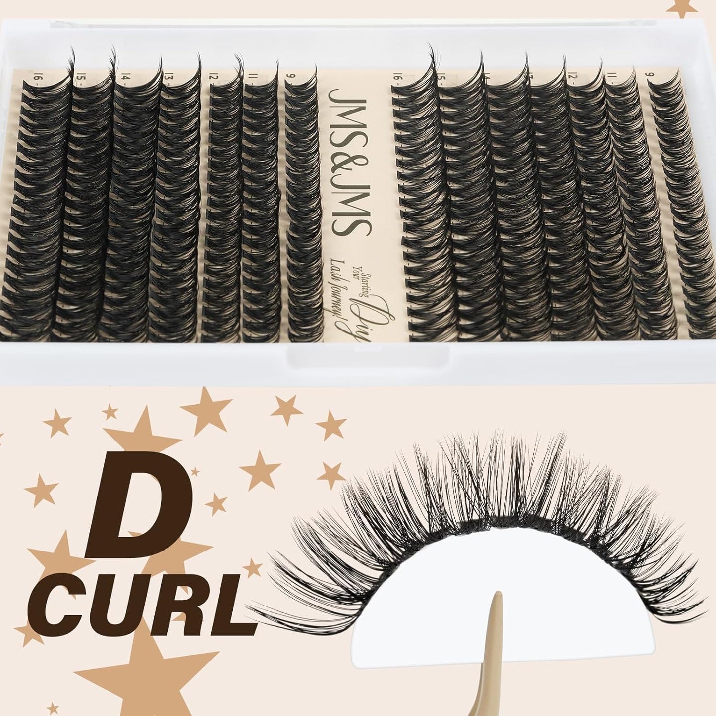 JMS&JMS DIY Lash Extension 280PCS Lash Clusters D Curl Individual Lashes 40D+50D 9-16MIX Cluster Eyelash Extensions at Home