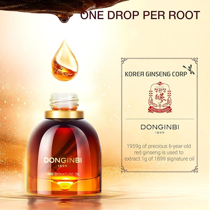 Donginbi 1899 Signature Oil - Face Oil for Women with Red Ginseng Extraction Technology, Jojoba Seed Oil & Sweet Almond Oil, Korean Skin Care, 0.52 floz / 15ml