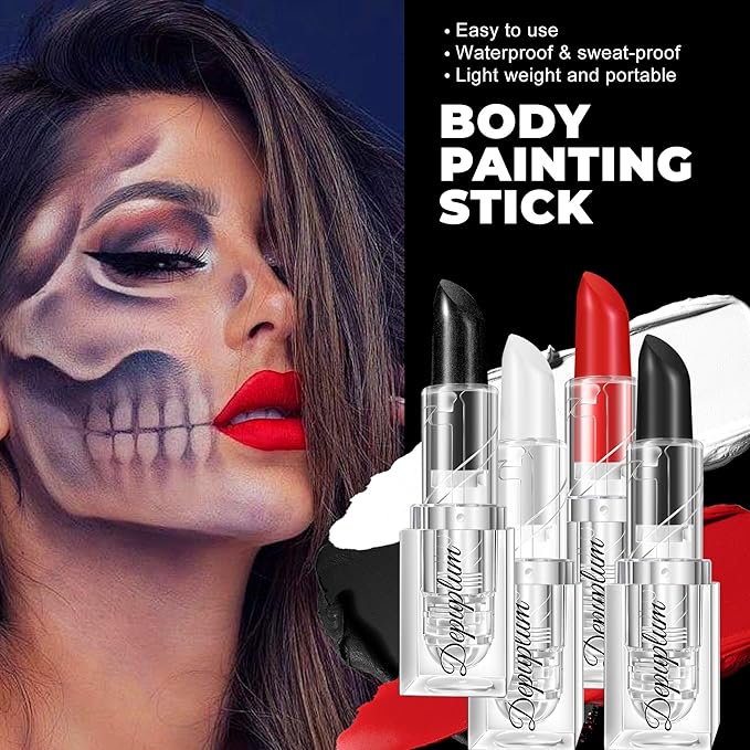 Halloween Black Lipstick Matte Body Painting Stick for Women Waterproof Long Lasting Dark Lipsticks Gothic Zombie Vampire Cosplay Cruelty Free Lipstick, DU-Black