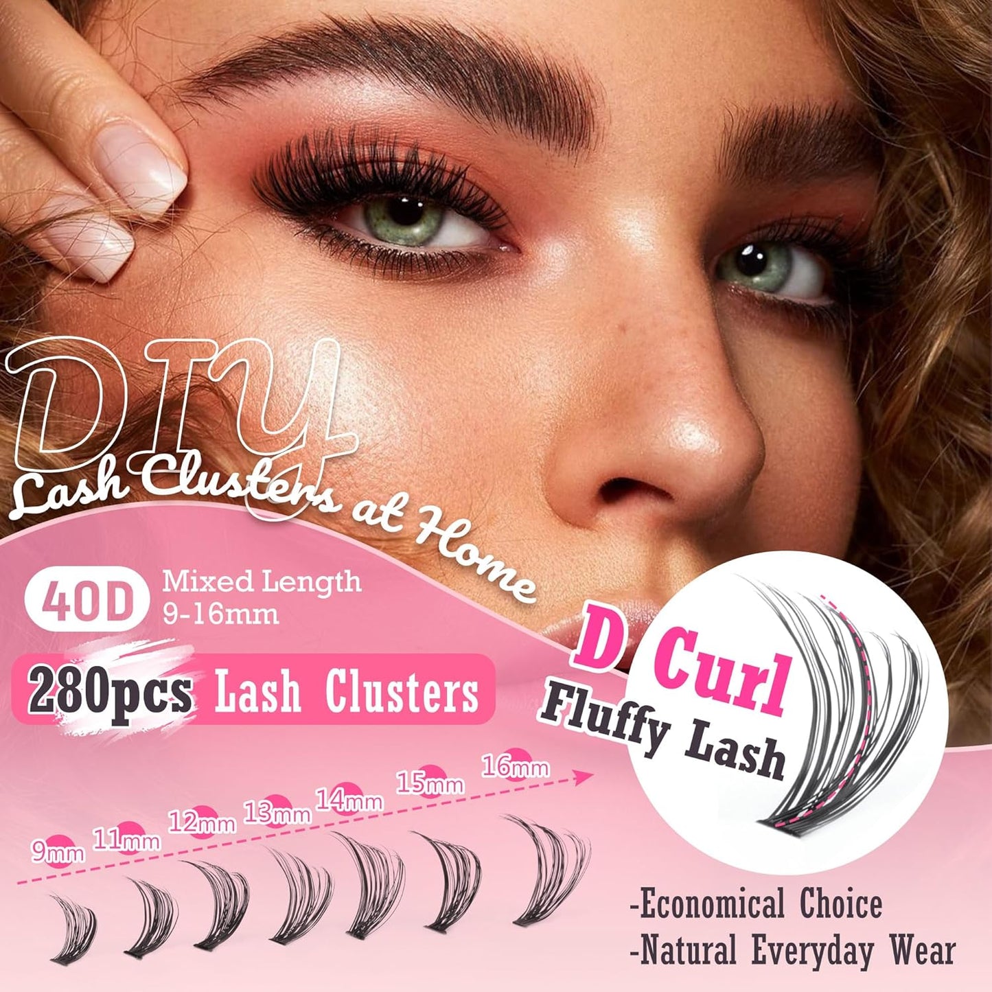 Focipeysa Eyelash Extension Kit D Curl Lash Clusters 280pcs DIY Lash Extension Kit 40D Individual Lashes with Lash Bond and Seal Lash Applicator DIY Lashes Kit for Individual Eyelashes Beginners