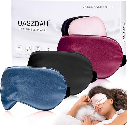 Sleep Mask Silk Eye Mask for Sleeping, Super Soft Blackout Eye Mask for Women Men, Side Sleeper Covers for Sleeping with Adjustable Straps, Travel Sleep Mask, 3 Pack