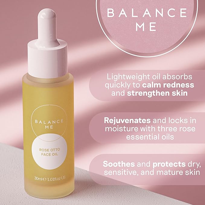 Balance Me Rose Otto Face Oil 1.01 fl oz, With Rosehip Oil To Hydrate & Nourish, Redness Reducing Skin Care Facial Oil