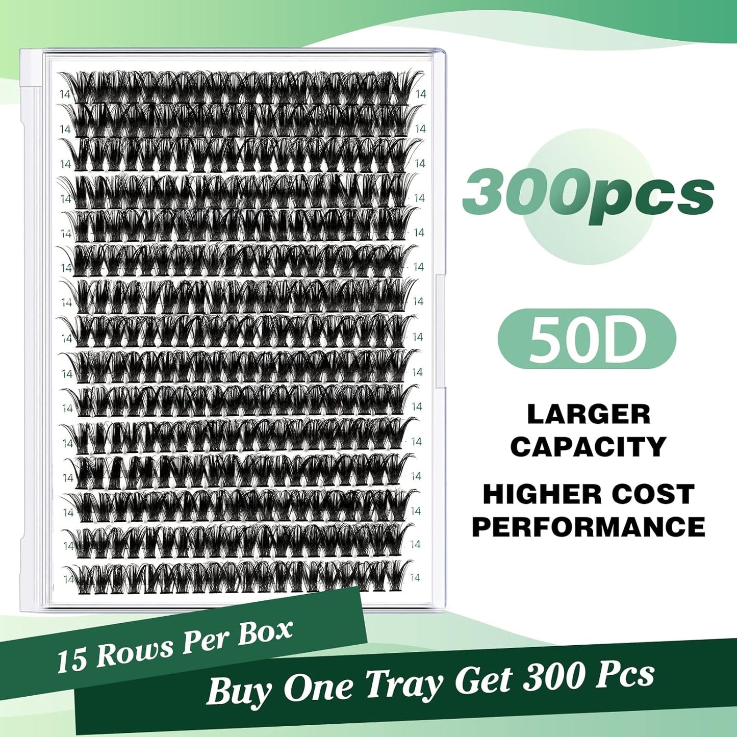 Lash Clusters 300pcs Eyelash Clusters 50D 0.07D Curl 13mm DIY Eyelash Extension KEYYOU Large Tray Volume Soft&Natural Individual Lashes(50D-0.07D,13)