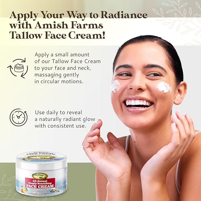 Amish Farms Tallow Face Cream - Handcrafted Beef Tallow for Skin Moisturizer Infused with Natural Ingredients, Orange & Vanilla Oils, 100% Grass-Fed Beef Tallow for Hydrated & Radiant Skin (50g Jar)