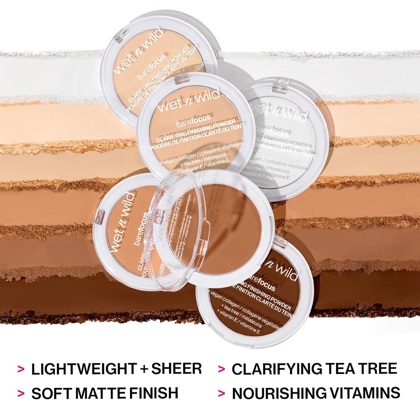 wet n wild Bare Focus Clarifying Finishing Powder Light-Medium & Mega Volume Waterproof Mascara Very Black 0.21 Ounce Bundle