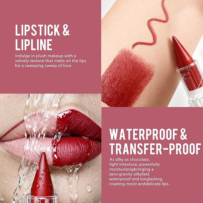 Burgundy Lipstick Gradient Matte Lipsticks Lip Liner Combo Set for Women Waterproof Long Lasting Lip Stick Pencil Cream Lip Liner and Lipstick Combo Makeup, E4