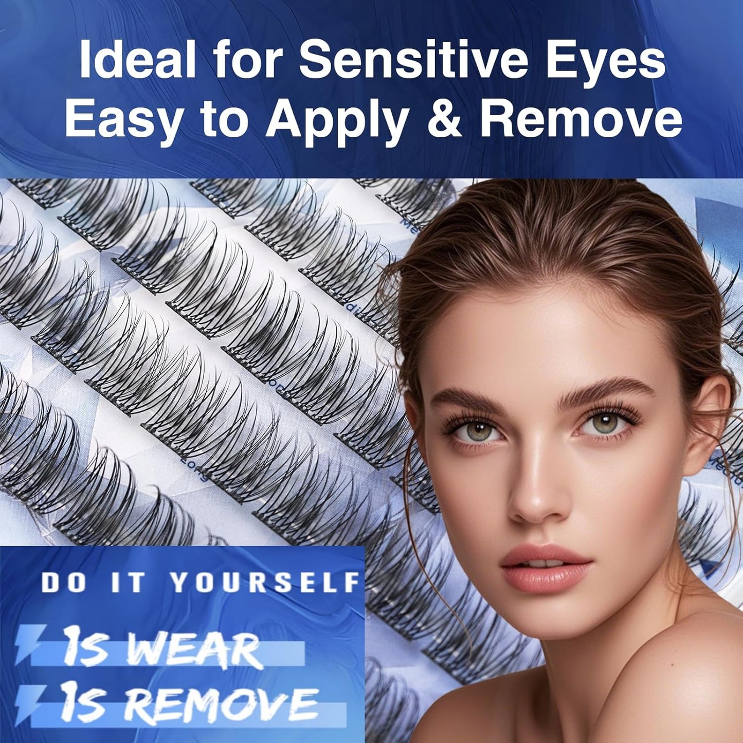 Self Adhesive Eyelash Clusters, 72PCS No Glue Needed Press On Lashes, Natural Look Pre-Glued Cluster Lashes, Ultra-Thin & Lightweight, Easy Apply for Beginners (D Curl, No Residue, Long Lasting)