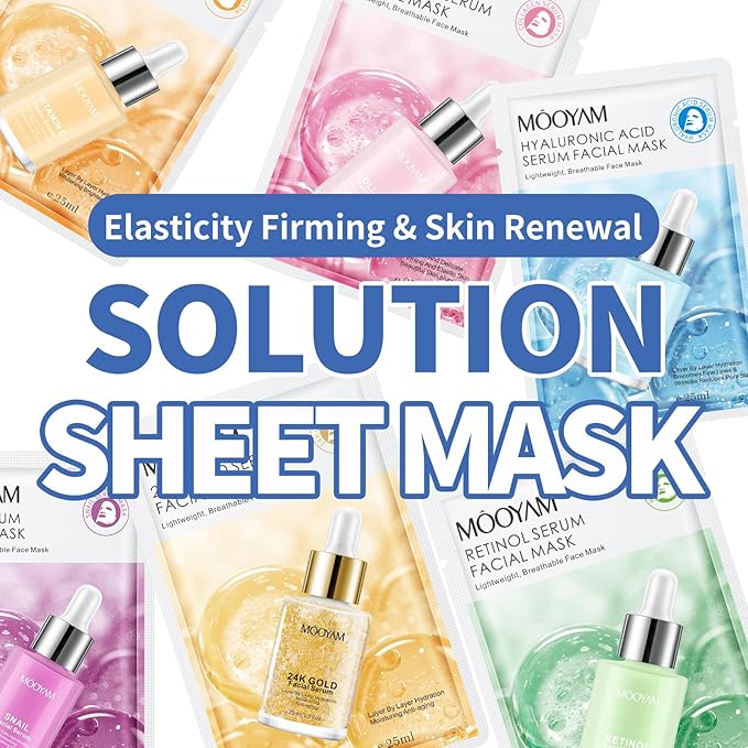 Face Masks Skincare, 6 Pack Snail Serum Sheet Masks - Hydrating & Smoothing, Moisturizing & Nourishing for All Skin Types