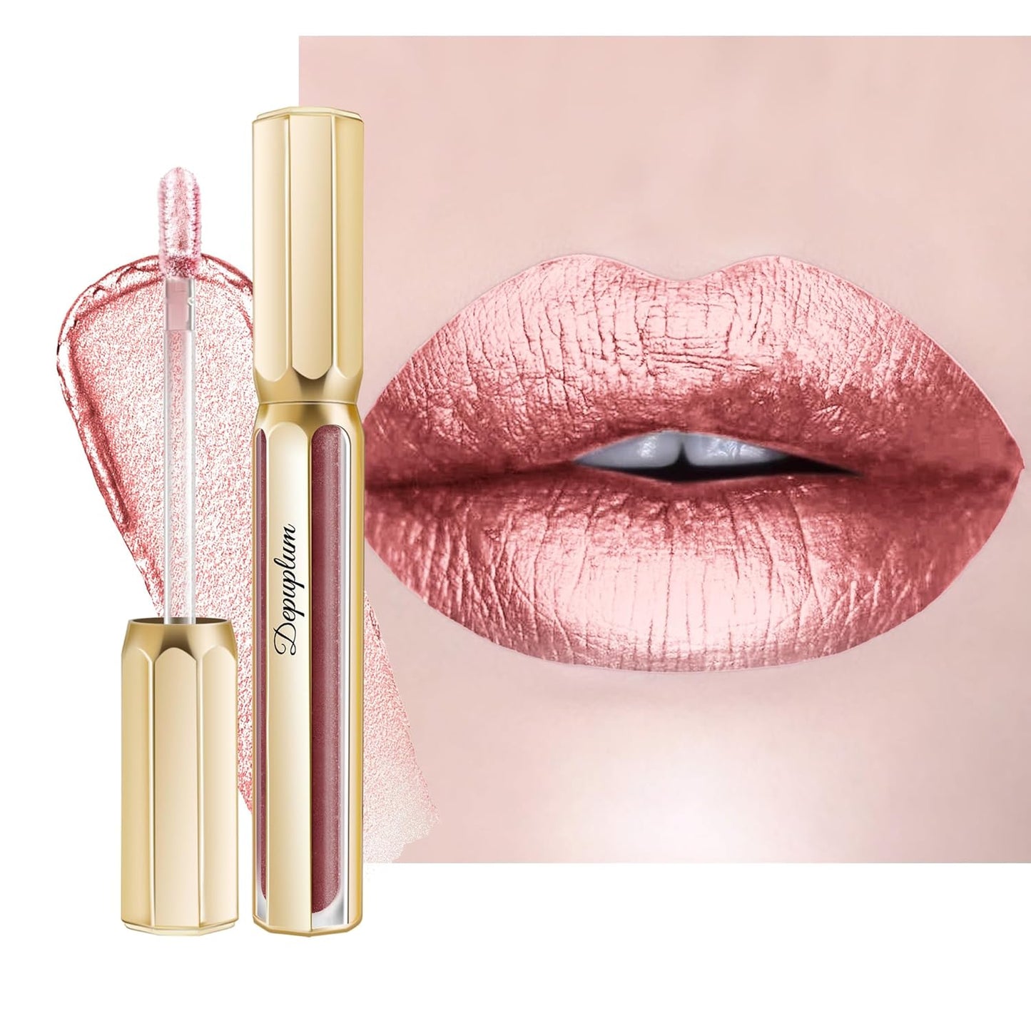 Nude Pink Lipsticks for Women Metallic Lipstick Long Lasting Non Stick Cup Lip Gloss, Shimmer Lightweight Hydrating Full Coverage Lip Color, DP106 Prose