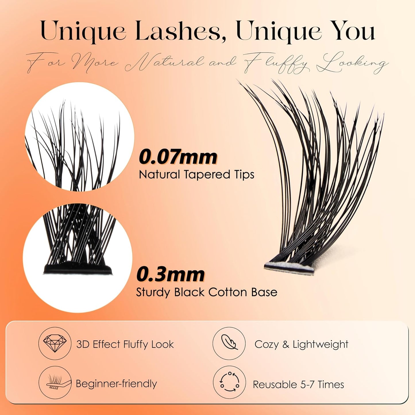 Lash Extension Kit-VYRILA 0.07mm Wispy C Curl Lash Clusters Kit 40P 8-16mix Individual Lashes with Lash Bond and Seal Waterproof,Lash Tweezers for DIY Lash Extension (Orange 40P Kit-C-8-16mix)