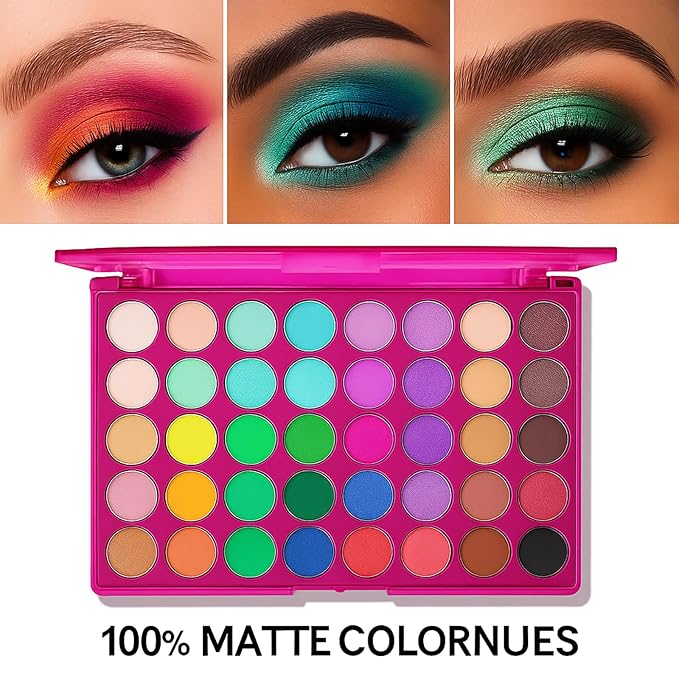 K'APEINE Colorful Eyeshadow Palette, Matte Rainbow Eye Shades Blendable Neon Eye Makeup Palette Waterproof Eyeshadow Kit for Music Festival, Stage Performance (40colors)