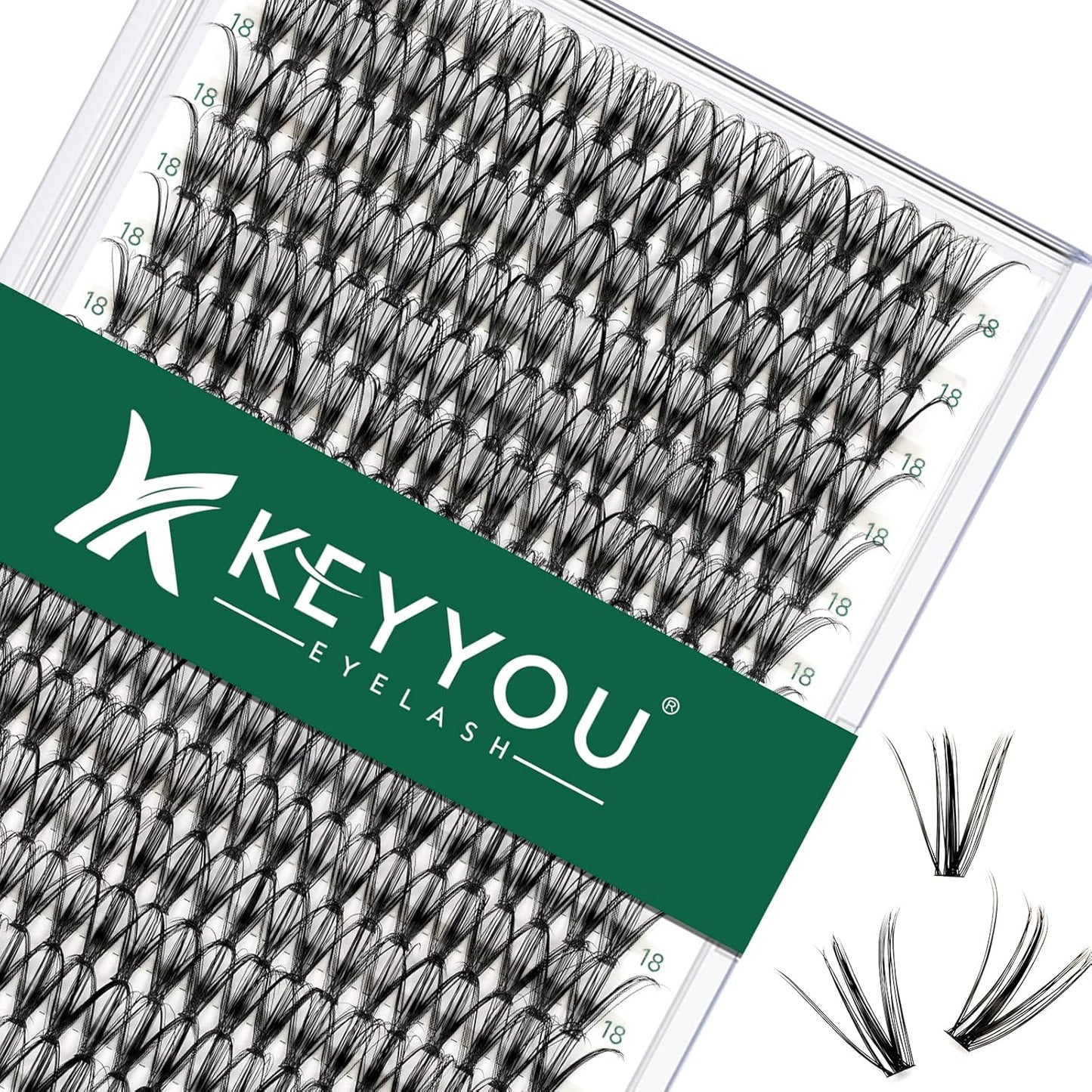 Lash Clusters 300pcs Individual Lashes 30D 0.07D Curl 18mm DIY Eyelash Extension KEYYOU Large Tray Volume Soft&Natural Cluster Lashes(30D-0.07D,18）