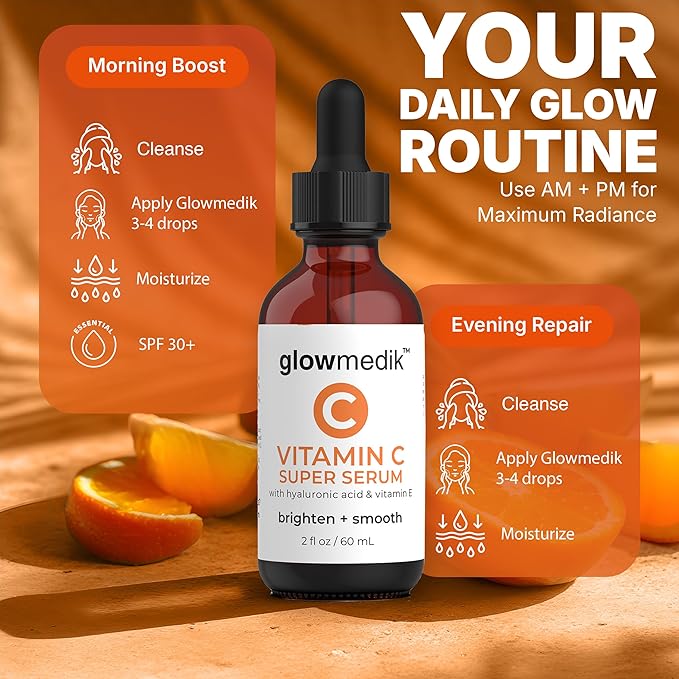 GlowMedik Vitamin C Serum for Face – Brighten + Smooth Vit C Serum with Hyaluronic Acid, Vitamin E & MSM, Hydrates & Firms Dull or Uneven Skin for a Radiant, Youthful-Looking Glow, 60ml