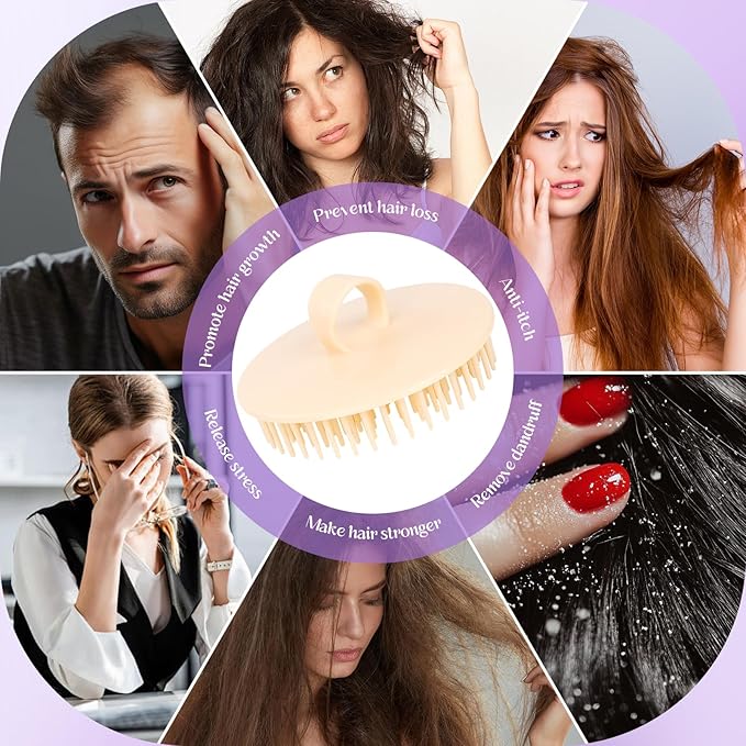 4Pack Hair Scalp Exfoliator Brush Dandruff Cleaning Brush, Flexible Scalp Massager Brush, Shower Scalp Shampoo Brush for Home, Office, Travel and Pets(BK/Startlight/Teal/Lavender)