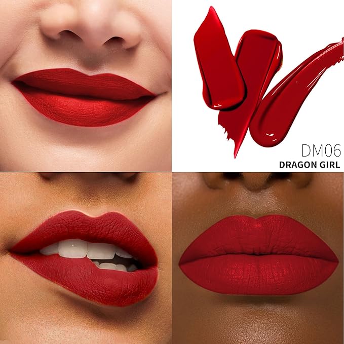 3Pc Matte Liquid Lipsticks for Women, Dark Brown Lipstick Red Lisptick Pink Lipstick, Cruelty Free Long Lasting Lip Makeup (DM15+DM05+DM26)