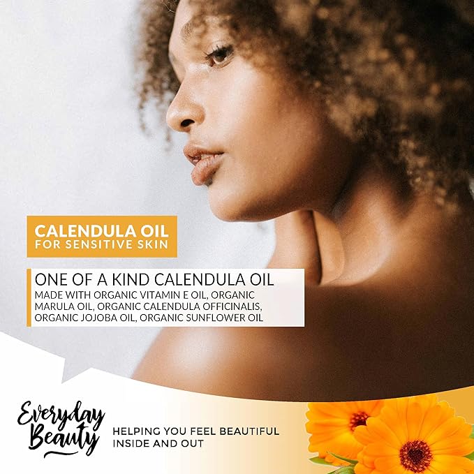 Organic Calendula Oil For Sensitive Skin -Bulk 8 Fl Oz- USDA Organic Certified 100% All Natural Plant Based, Lightweight & Unscented Gentle Soothing Oil For Sensitive Skin - For Face, Skin & All Over