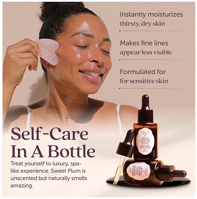 Sweet Plum Vitamin C & 4% Squalane Face Serum | Skin Brightening Dark Spot Corrector, Anti-Aging & Hydrating Oil - Evens Tone, Enhances Glow & Moisturizes | 1 Fl Oz