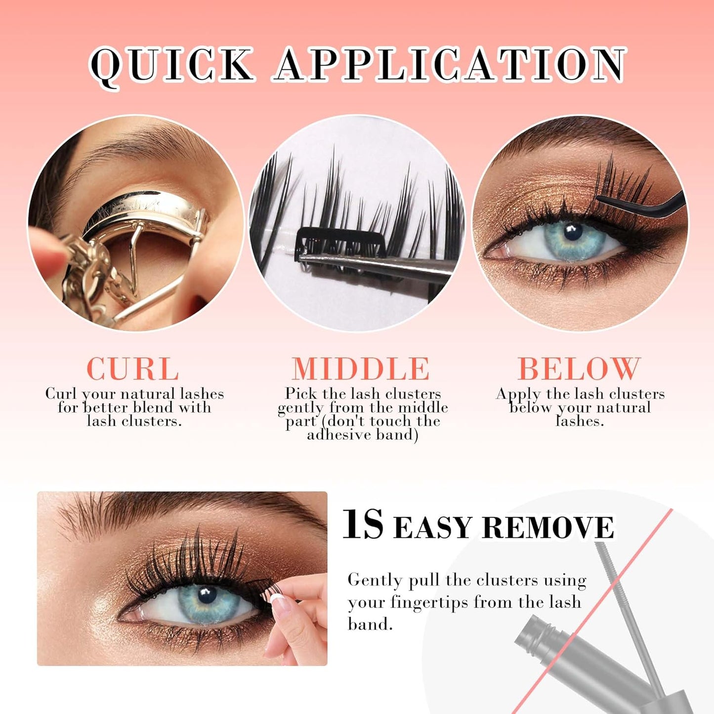 GAQQI Self Adhesive Eyelashes Lash Clusters, Press on Lashes 10-14mm Natural Wispy Cluster Lashes, Reusable No Glue Lashes C Curl, NEW-TECH Thin Flakes Pre Glued Eyelashes Clusters (PG09)