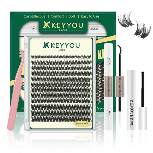 KEYYOULASH Lash Clusters Kit 120pcs 8-18MIX Lash Extension Kit Widespan Volume Lash Clusters with Bond and Seal,Remover,Applicators for DIY Eyelash Clusters at Home (KY01 Kit)