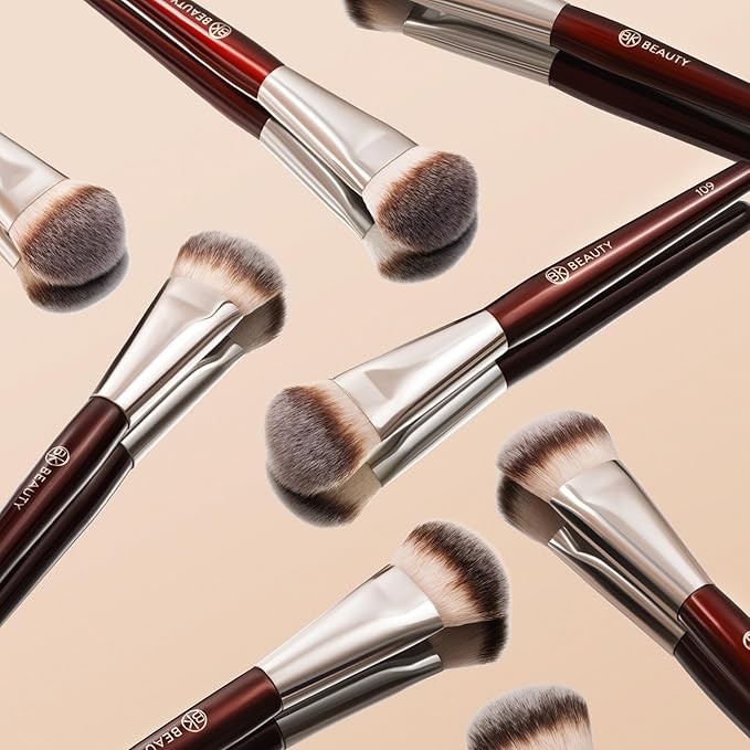 BK BEAUTY BRUSHES - 109 MINI CONTOURED FOUNDATION - Face Brush for Liquid or Cream Foundations - Bronzer, Blush & Highlighter Makeup Brush