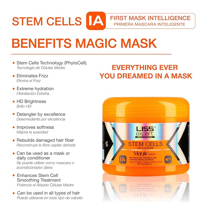 Liss Expert Stem Cells Magic MASK, Argan Oil, Keratin, Hyaluronic Acid | Provides Long-Lasting Frizz & Humidity Protection| Moisturizing | For All Types of Hair