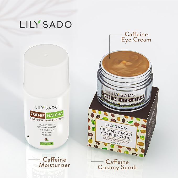 LILY SADO TEA+C™ Coffee & Matcha Face Moisturizer - Natural Vegan Caffeine Facial Cream w Green Tea & Arabica Coffee Beans - Best Antioxidant, Anti-Wrinkle Moisturizing Lotion - Softens & Firms