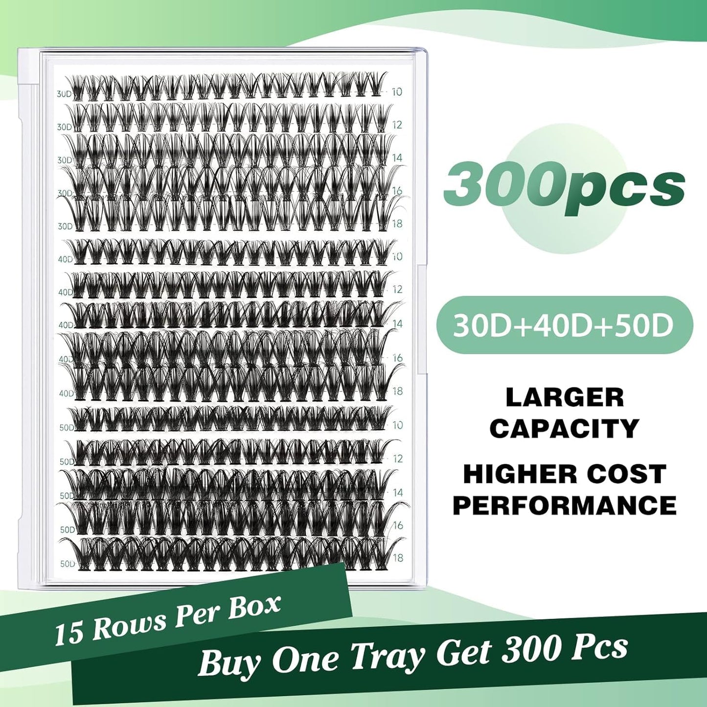 Lash Clusters 300pcs Eyelash Clusters 30D+40D+50D 0.07D Curl 10-18MIX DIY Eyelash Extension KEYYOU Large Tray Volume Soft&Natural Individual Lashes(30D40D50D-0.07D,10-18MIX）
