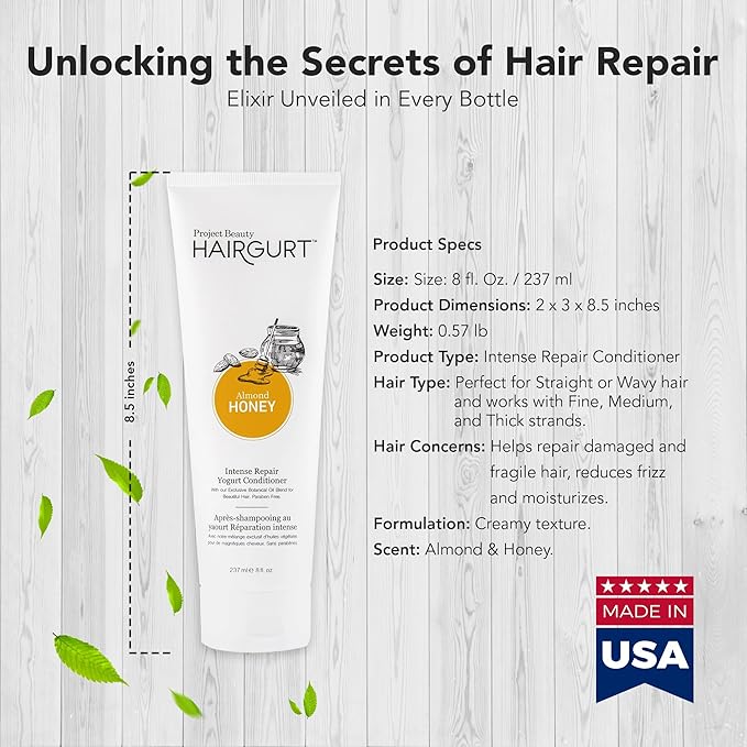 Intense Repair Yogurt Deep Conditioner - Almond-Honey - Natural Hair Care, Hair Products for Dry, Damaged, Frizzy Hair & Hair Growth - 237 ml