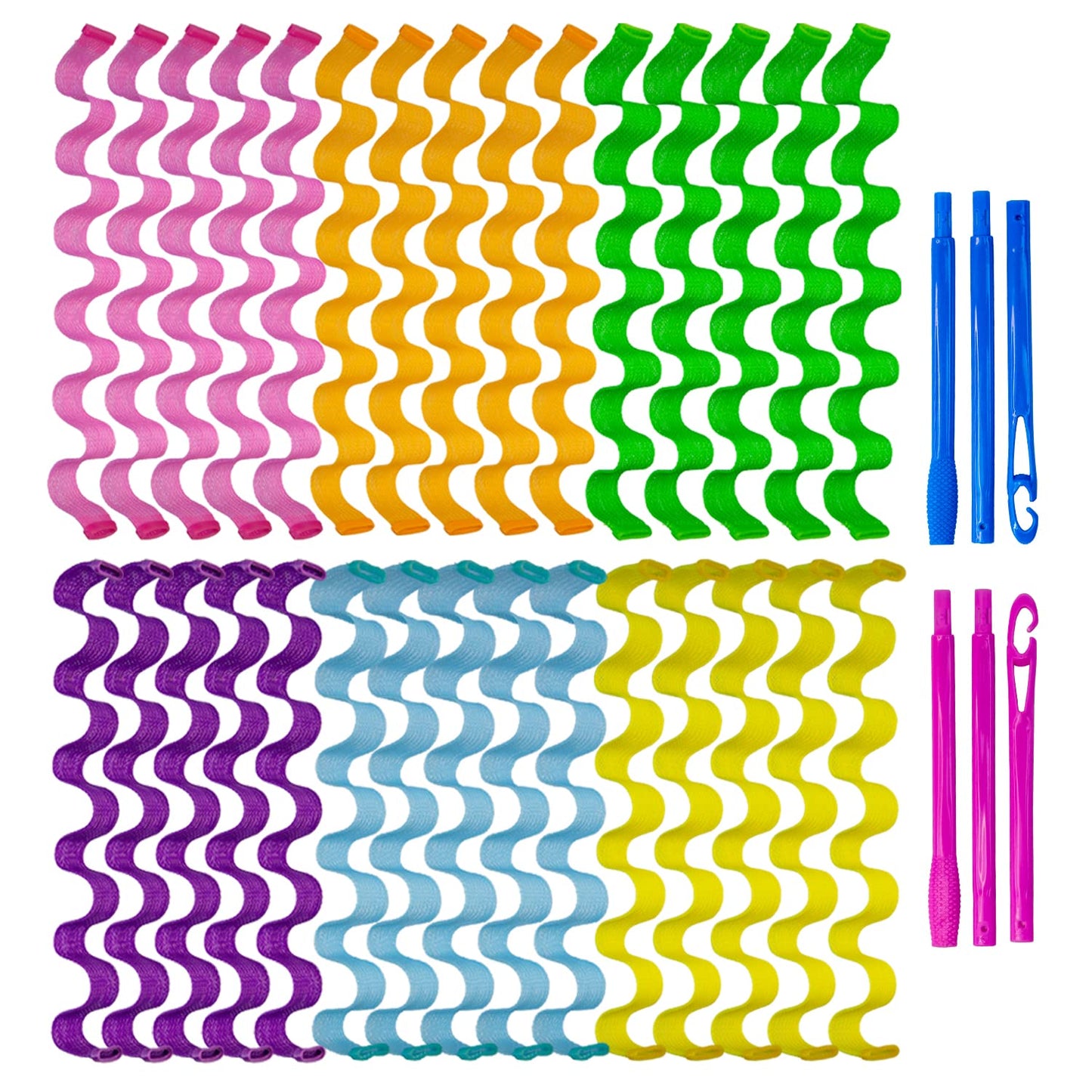 30pcs Heatless Hair Curlers Rollers Wave Curls Styling Kit with 2 Sets Styling Hooks,No Heat Hair Curlers Spiral Curlers for Long Hair 21.8”(55 cm)…