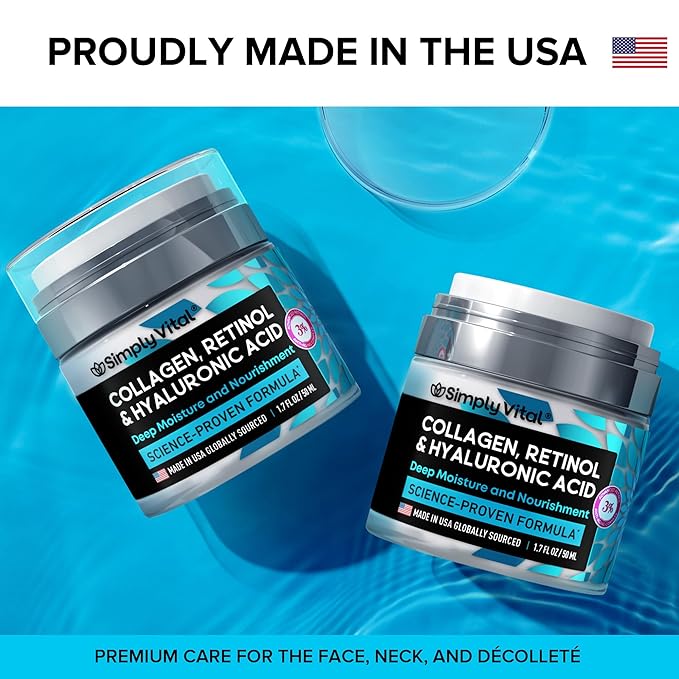 SimplyVital Collagen Face Moisturizer - Anti-Aging Retinol Cream for Face, Neck & Décolleté with Hyaluronic Acid - Made in USA, Daily Moisturizer Face Cream, 2-Pack