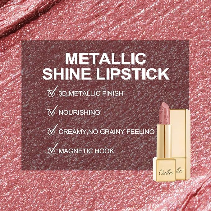 Oulac Light Pink Lipstick for Women with Metallic 3D Shine Lightweight Hydrating Formula, High Impact Lip Color, Vegan Beauty, Full Coverage Lip Makeup, Christmas Gifts for Women, Baby Angel(13)