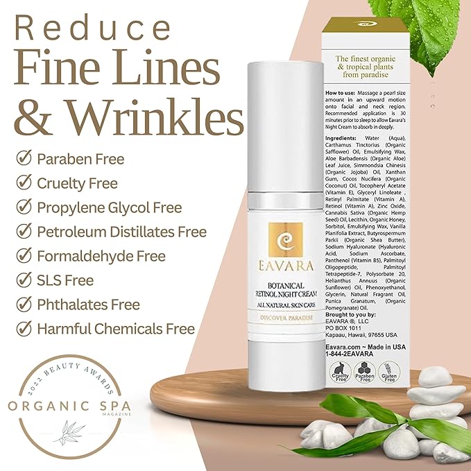 Organic Retinol Night Cream, Anti Aging Eye Cream, and Daily Moisturizer Cream