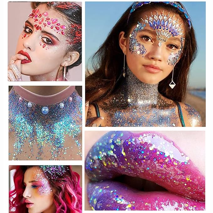 Glitter Eyeshadow Palette - Shimmer Purple Pink Blue Colorful Eyeshadow, Lip Face Eye Glitter Makeup - Lasting Waterproof High Pigmented Eye Shadow for Girl Women