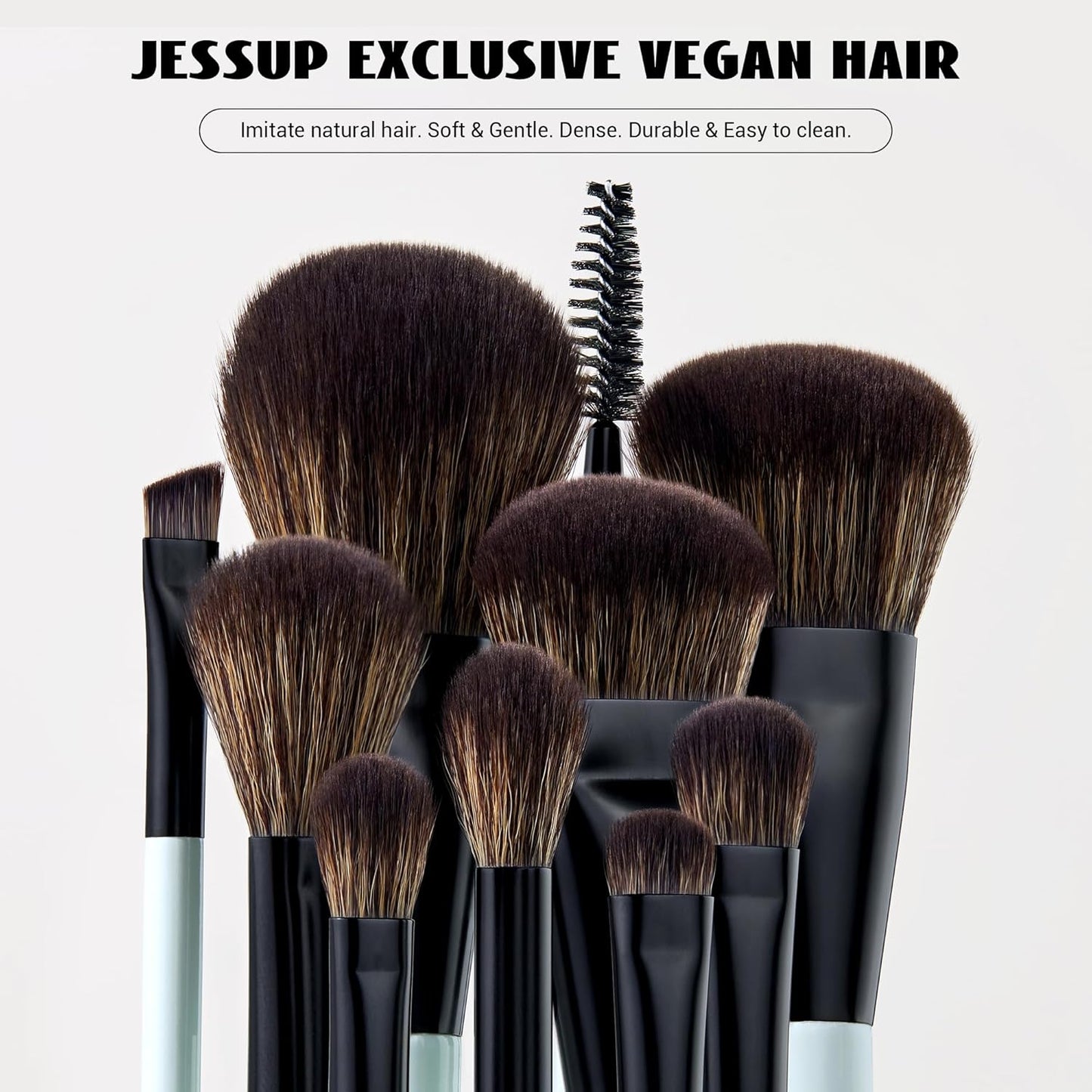 Jessup Makeup Brush Set 6pcs Double Sided Makeup Brushes Foundation Contour Blush Highlight Blending Eyebrow Brush Eyeshadow Brush, Vegan Fiber Make up Brush Bright Cyan T501